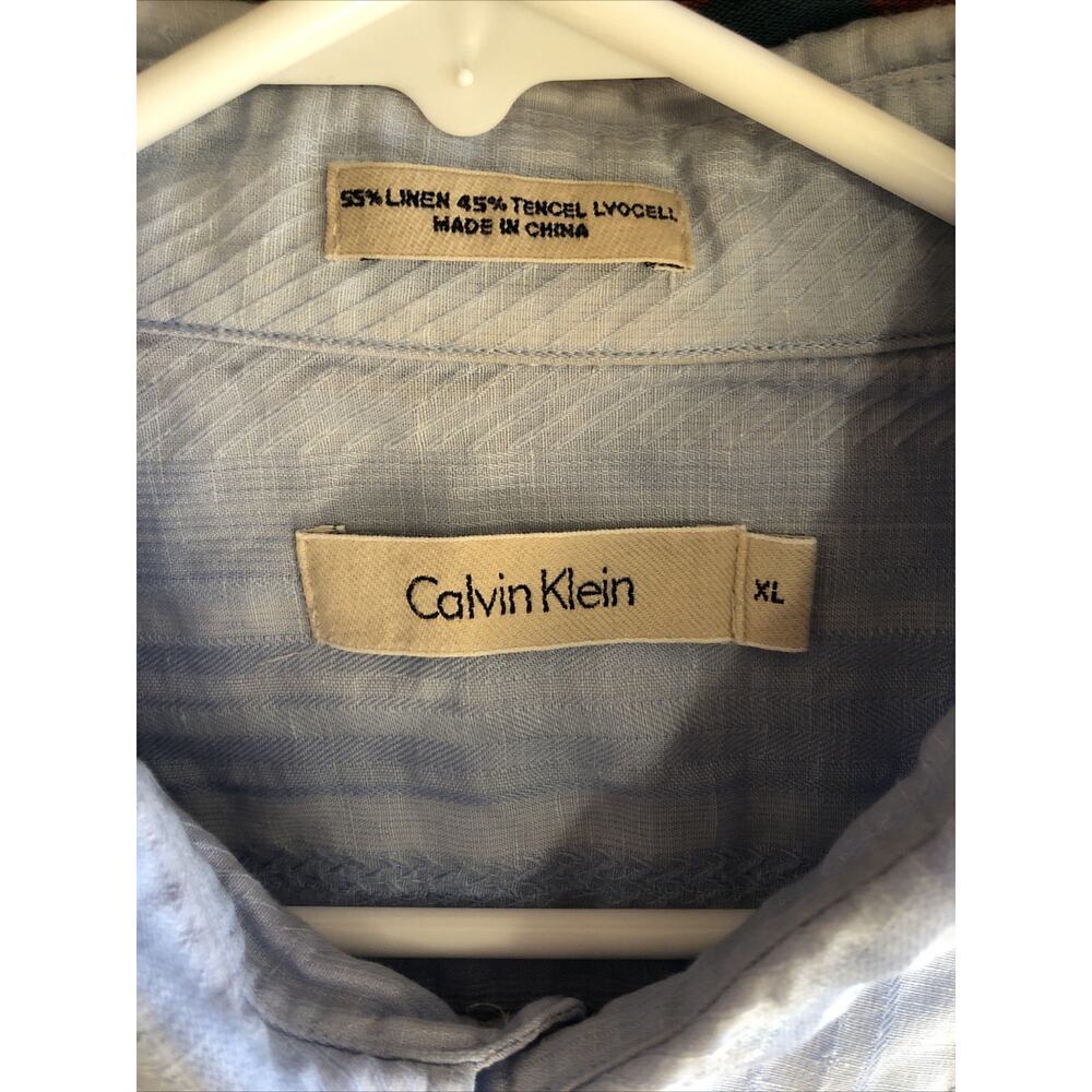 Calvin Klein Mens XL Light Blue Linen Tencel Short Sleeve Button Up Linen Blend - Picture 5 of 7